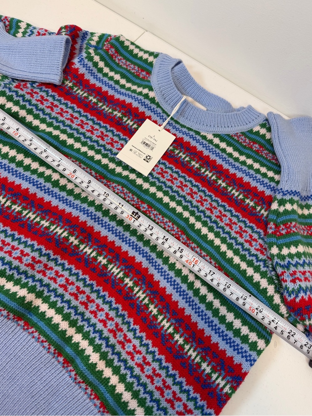 Free Assembly Fair Isle Multicolor Crewneck Sweater Tall Cuffs Women’s Large - Picture 4 of 6